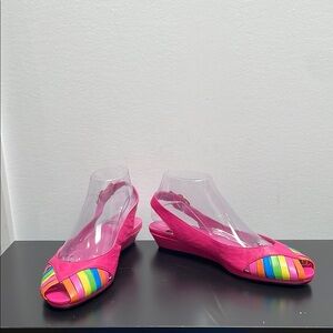 Vagabond Leather Slingback Flat Shoes Sandals Open Toe Pink Stripes 9.5